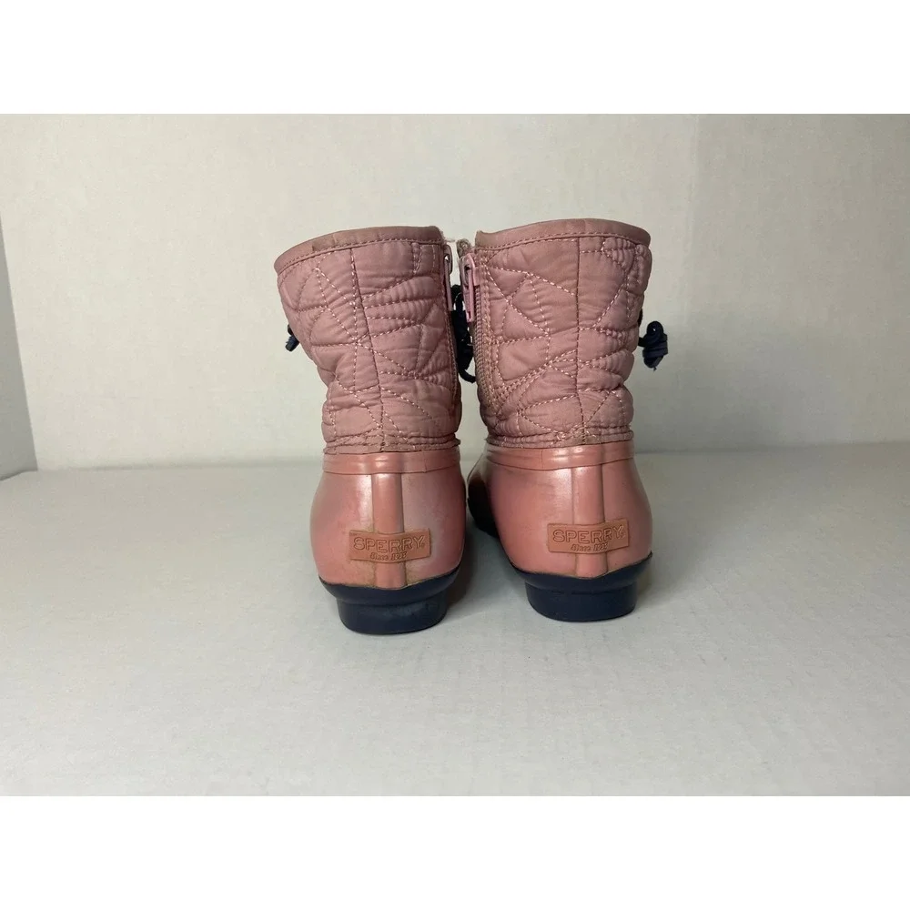 Sperry Saltwater Boots‎ Girls Pink Quilted Waterproof Lace Up Side Zip Size 5M